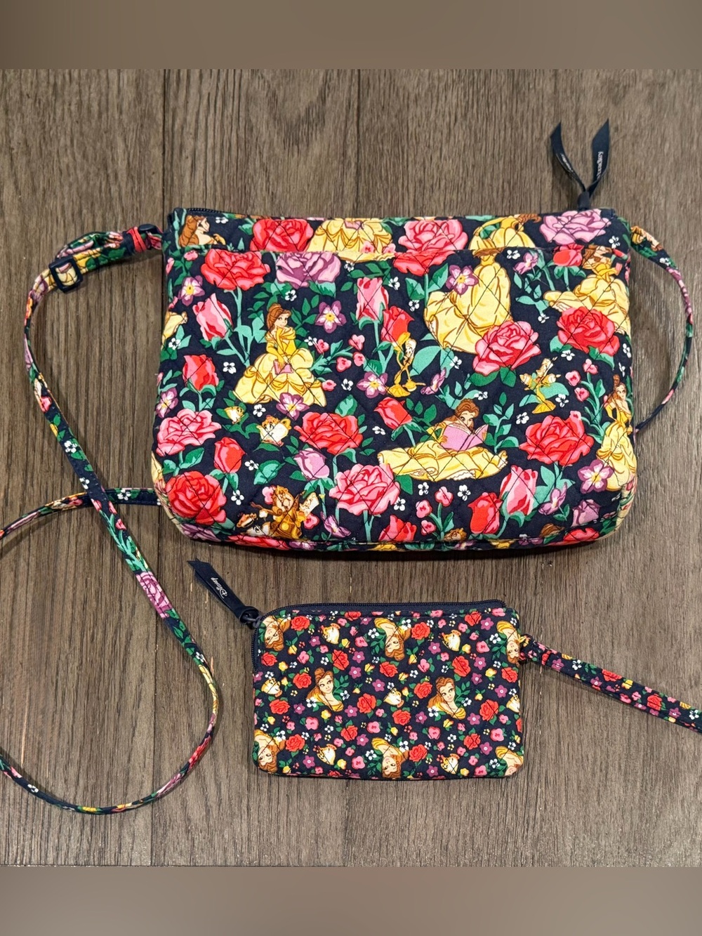 Vera Bradley Disney Belle Rose Floral Crossbody & Wristlet Set NWOT